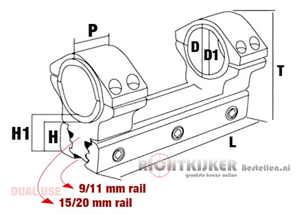 Maten Konus Universele Montering voor 30-25,4 mm