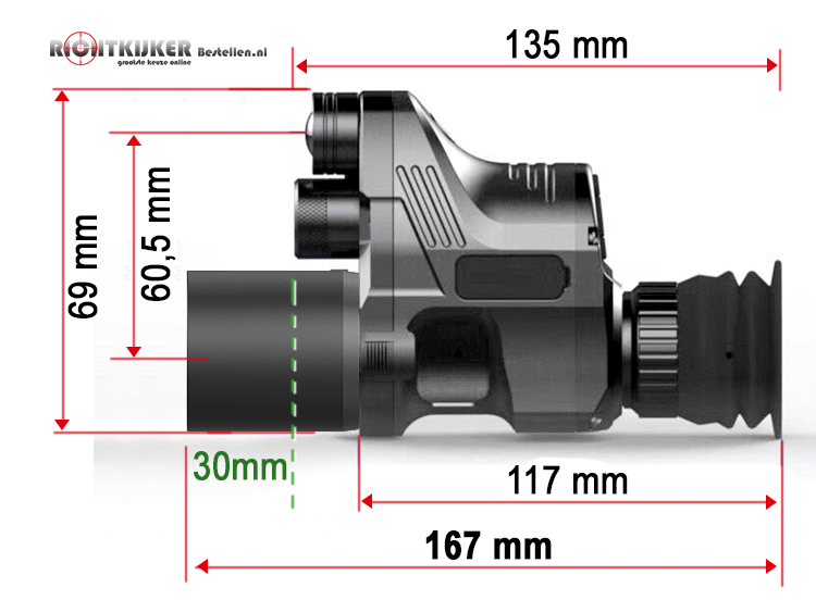 Pard NV007 afmetingen Clip-on nachtkijker