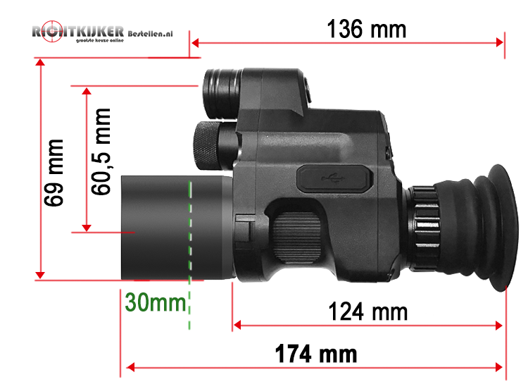 Pard NV007 afmetingen Clip-on nachtkijker