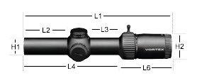 Vortex Strike Eagle 1-8x24 Richtkijker afmetingen