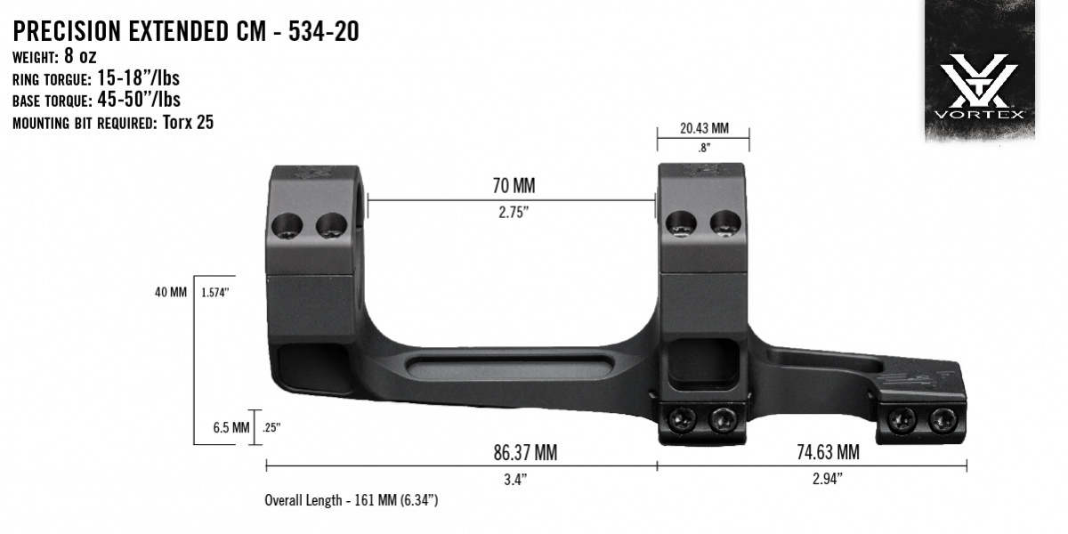 Vortex Precision Extended Cantilever 34mm 20 moa maten