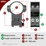 Sportsmatch 11mm dovetail 34mm Montage ATP34 hoog (38mm) verstelbaar in hoogte_