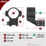 Sportsmatch 11mm dovetail 25,4mm Voorwaartse Montage HETO42C Hoog (33mm)_