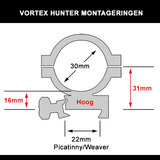 Vortex Hunter Montageringen 30 mm Hoog (31mm)_